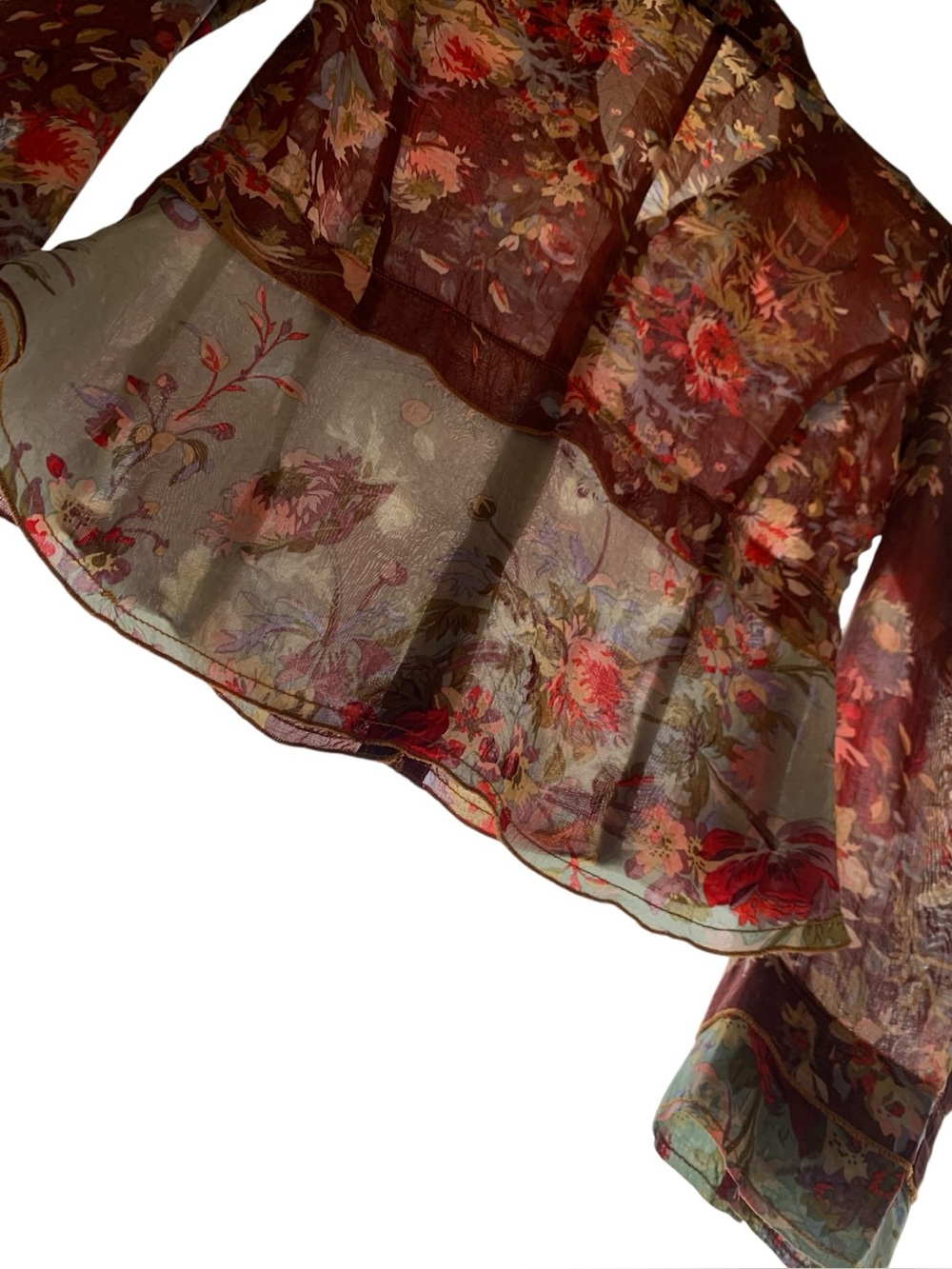 Johnny Was Floral Sheer Layered Button Front Blouse Boho Size S Like New - Picture 9 of 12